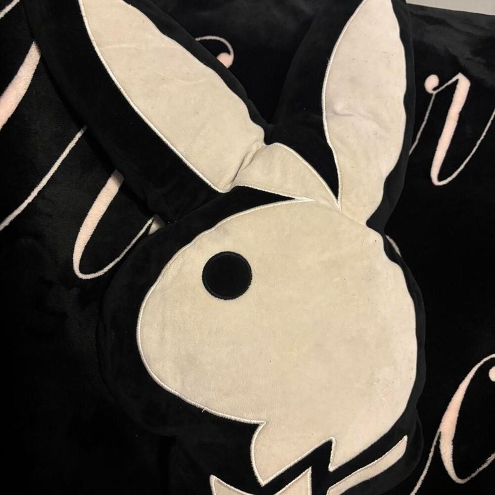 Playboy Bunny Black & White Plush Logo Throw Pillow Y2K 20x12